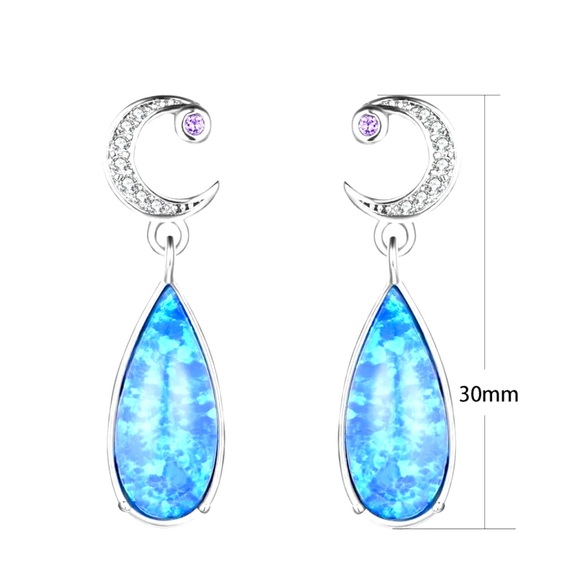 Jewelry Twist Shape Ocean Blue Fire Opal Drop Earrings - Picture 8 of 8